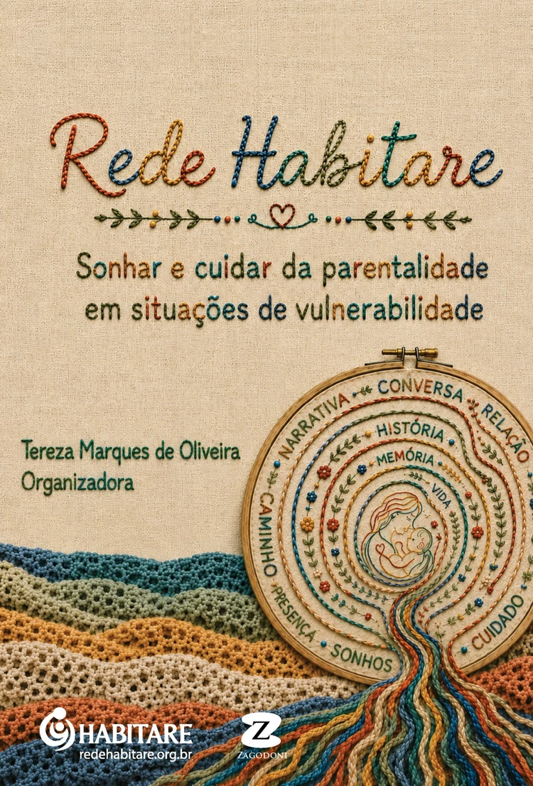 Capa de Rede Habitare, com bordados e fios que representam vínculos, histórias e cuidado.